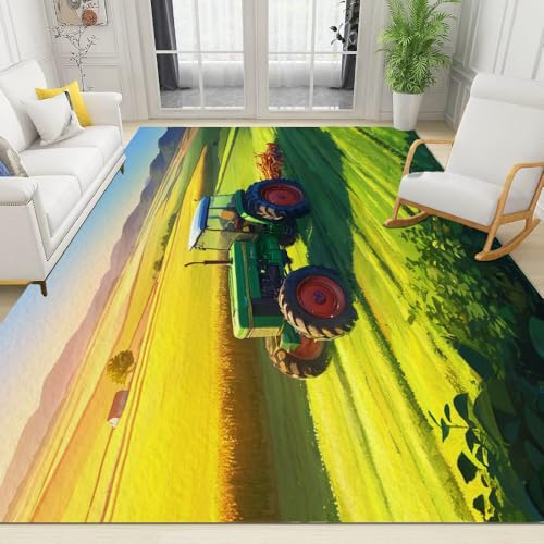 Teppich Wohnzimmer 140x200 cm, Teppich Kinderzimmer Weizenfeld Traktor 3D Design, Maschinenwaschbarer Teppich Groß, Kaschmirimitat Teppich FüR Komfort, Hochflor Teppich Rutschfest, Carpet Living Room von Generisch