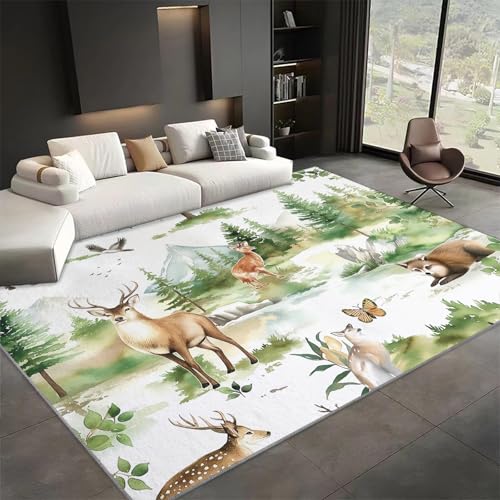 Teppich Wohnzimmer 140x200 cm Waldtiere Aquarellmalerei Waschbar in Waschmaschine, Kurzflor Carpet Weicher für Wohnzimmer Schlafzimmer Kinderzimmer von Generisch