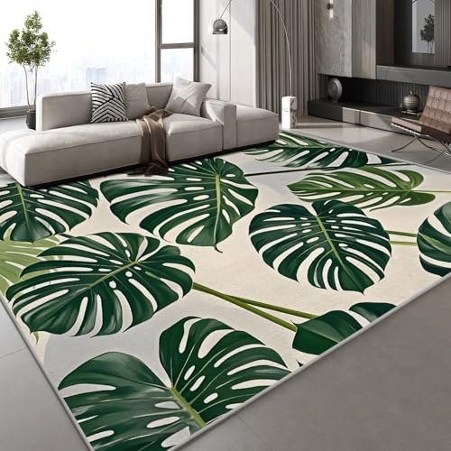 Teppich Wohnzimmer 150x210 cm 3D Druck Monstera Bemalt Muster Tropisch Pflanzen Teppich Kaschmirimitat Anti Rutsch Leicht zu reinigen Waschbare Rückseite für Balkone Korridore Restaurants von Generisch