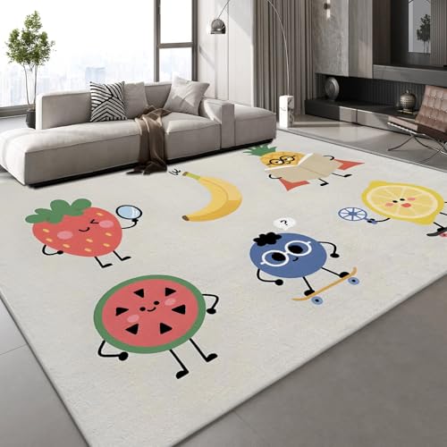 Teppich Wohnzimmer 160x230 cm 3D Druck Erdbeere Wassermelone Muster Niedlich Cartoon Teppich Kaschmirimitat Anti Rutsch Leicht zu reinigen Waschbare Rückseite für Balkone Korridore Restaurants von Generisch