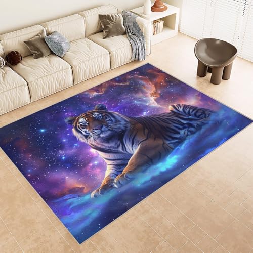 Teppich Wohnzimmer 180x240 cm 3D Druck Aurora Galaxy Tiger Muster Teppich Kaschmirimitat Anti Rutsch Leicht zu reinigen Waschbare Rückseite für Wohn Arbeitsbereiche Perfekt für Mietwohnungen von Generisch