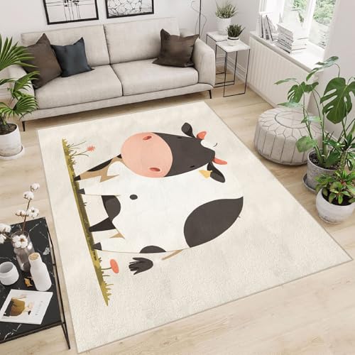 Teppich Wohnzimmer 180x240 cm 3D Druck Fettes Kuhgras Tier Muster Teppich Kaschmirimitat Anti Rutsch Leicht zu reinigen Waschbare Rückseite für Wohn Arbeitsbereiche Perfekt für Mietwohnungen von Generisch