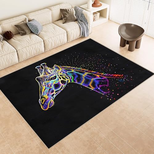 Teppich Wohnzimmer 180x240 cm 3D Druck Giraffe Sterne Kreativ Muster Teppich Kaschmirimitat Anti Rutsch Leicht zu reinigen Waschbare Rückseite für Wohn Arbeitsbereiche Perfekt für Mietwohnungen von Generisch