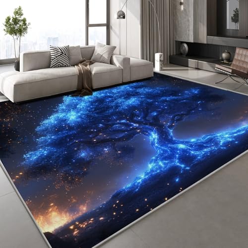 Teppich Wohnzimmer 180x240 cm 3D Druck Großer Baum Blau Muster Glühend Verträumt Teppich Kaschmirimitat Anti Rutsch Leicht zu reinigen Waschbare Rückseite für Balkone Korridore Restaurants Teppich Wohnzimmer 180x240 cm 3D Druck Großer Baum Blau Muster Glühend Verträumt Teppich Kaschmirimitat Anti Rutsch Leicht zu reinigen Waschbare Rückseite für Balkone Korridore Restaurants von Generisch