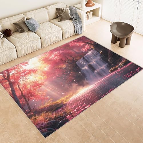 Teppich Wohnzimmer 180x240 cm 3D Druck Rosa Wald FließEndes Muster Teppich Kaschmirimitat Anti Rutsch Leicht zu reinigen Waschbare Rückseite für Wohn Arbeitsbereiche Perfekt für Mietwohnungen von Generisch