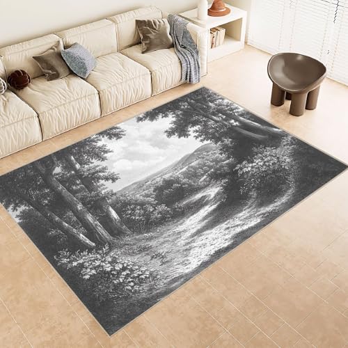 Teppich Wohnzimmer 180x240 cm 3D Druck Schwarze WeißE BlüTen Muster Teppich Kaschmirimitat Anti Rutsch Leicht zu reinigen Waschbare Rückseite für Wohn Arbeitsbereiche Perfekt für Mietwohnungen von Generisch