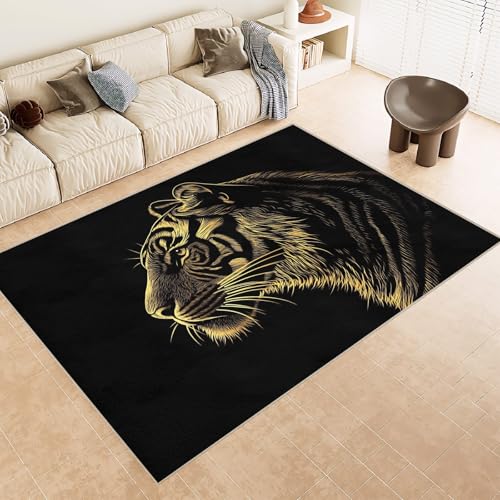 Teppich Wohnzimmer 180x240 cm 3D Druck Tiger Linien Tierwelt Muster Teppich Kaschmirimitat Anti Rutsch Leicht zu reinigen Waschbare Rückseite für Wohn Arbeitsbereiche Perfekt für Mietwohnungen von Generisch