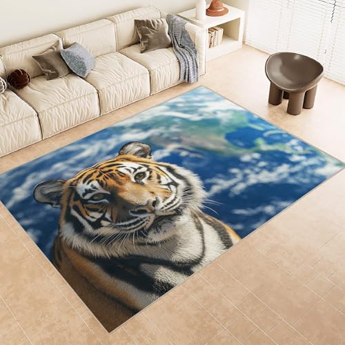 Teppich Wohnzimmer 180x240 cm 3D Druck Tiger Planet Universum Muster Teppich Kaschmirimitat Anti Rutsch Leicht zu reinigen Waschbare Rückseite für Wohn Arbeitsbereiche Perfekt für Mietwohnungen von Generisch