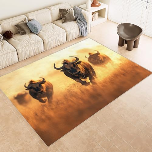 Teppich Wohnzimmer 180x240 cm 3D Druck Yak Grasland Laufen Muster Teppich Kaschmirimitat Anti Rutsch Leicht zu reinigen Waschbare Rückseite für Wohn Arbeitsbereiche Perfekt für Mietwohnungen von Generisch