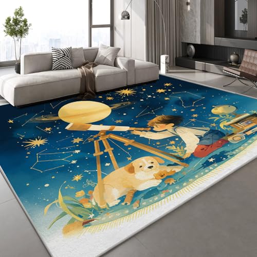 Teppich Wohnzimmer 180x240 cm Junge Bemalt 3D Druck Sternenhimmel Verträumt Muster Teppich Kaschmirimitat Anti Rutsch Leicht zu reinigen Waschbare Rückseite für Wohn Arbeitsbereiche,Mietwohnungen von Generisch