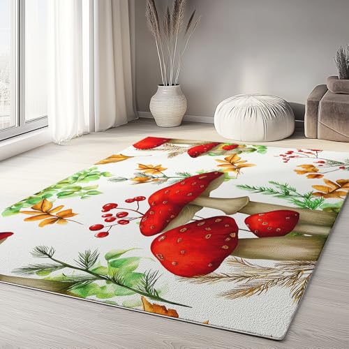 Teppich Wohnzimmer 80 x 150cm - Rutschfester Schlafzimmer, Esszimmer, Küche Weich Flauschiger Extra Weich Tepich Rote Pilze und grüne Pflanzen Thema Einfache Reinigung TPR Teppiche Gegend Teppich Wohnzimmer 80 x 150cm - Rutschfester Schlafzimmer, Esszimmer, Küche Weich Flauschiger Extra Weich Tepich Rote Pilze und grüne Pflanzen Thema Einfache Reinigung TPR Teppiche Gegend von Generisch