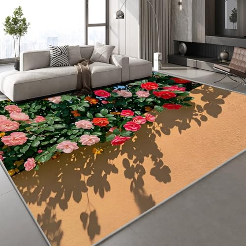 Teppich Wohnzimmer 80x120 cm Blumenwand Pflanzen 3D Druck Natur Landschaft Muster Teppich Kaschmirimitat Anti Rutsch Leicht zu reinigen Waschbare Rückseite für Wohn Arbeitsbereiche,Mietwohnungen von Generisch