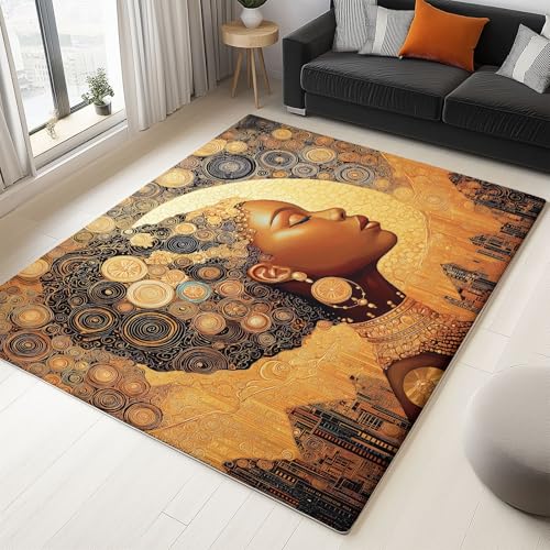 Teppich Wohnzimmer Afroamerikanische Frauen 60 x 90 cm Flanel Teppich, für Küche Esszimmer und Schlafzimmer Fußmatte, Gelb Kurzflor Teppiche Extra Weich Pflegeleicht von Generisch