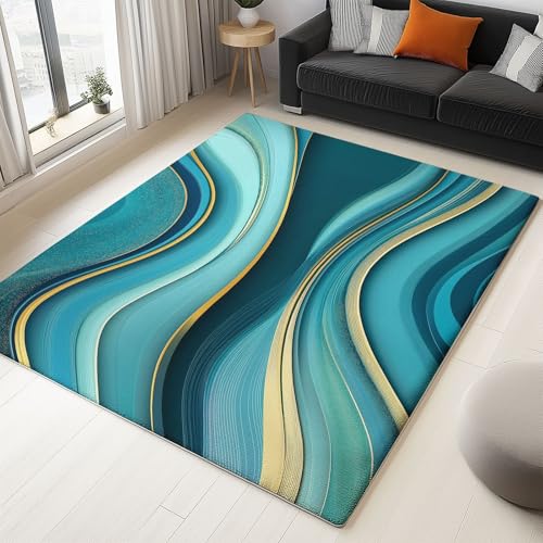 Teppich Wohnzimmer Geometrische Wirbellinien 80x150cm Schlafzimmer rutschfest Kurzflor Teppich, Modernes Waschbar Design, Weich langlebig und Pflegeleicht von Generisch