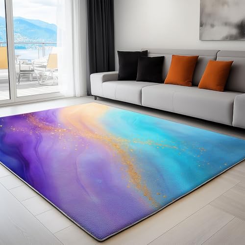 Teppich Wohnzimmer Glitzernder Marmor 90 x 150 cm Flanel Teppich, für Küche Esszimmer und Schlafzimmer Fußmatte, Mehrfarbig Kurzflor Teppiche Extra Weich Pflegeleicht von Generisch