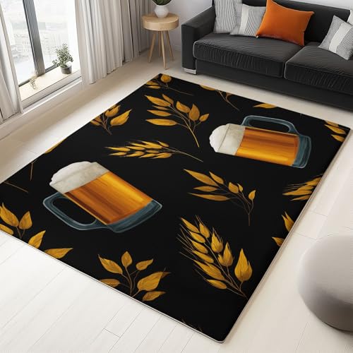 Teppich Wohnzimmer Großer Teppich 140x200cm, Waschbar Kurzflor rutschfest Flauschig Weicher und GemüTlicher Bierkrug Ähren Teppiche für Schlafzimmer Kinderzimmer - Schwarz Teppich Wohnzimmer Großer Teppich 140x200cm, Waschbar Kurzflor rutschfest Flauschig Weicher und GemüTlicher Bierkrug Ähren Teppiche für Schlafzimmer Kinderzimmer - Schwarz von Generisch