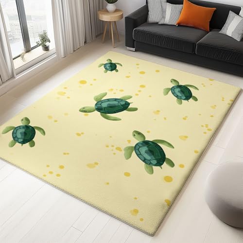 Teppich Wohnzimmer Minimalismus Schildkröte 120 x 180 cm Flanel Teppich, für Küche Esszimmer und Schlafzimmer Fußmatte, Gelb Kurzflor Teppiche Extra Weich Pflegeleicht von Generisch