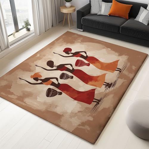 Teppich Wohnzimmer Vintage-Hintergrund Frau Afrikanischer Kleidung 140 x 200 cm Flanel Teppich, für Küche Esszimmer und Schlafzimmer Fußmatte, Gelb Kurzflor Teppiche Extra Weich Pflegeleicht von Generisch