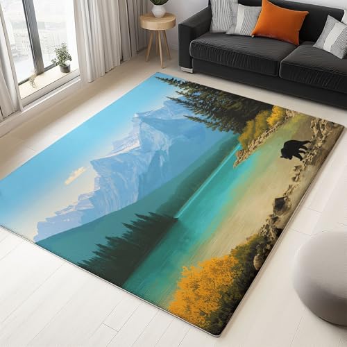 Teppich Wohnzimmer Waschbar Kurzflor Flauschiger Rutschfester Teppich, für Schlafzimmer Esszimmer Jugendzimmer Badezimmer Super Weich Natur Landschaft Am See Schwarzer Bär - Hellblau 120x170 cm Teppich Wohnzimmer Waschbar Kurzflor Flauschiger Rutschfester Teppich, für Schlafzimmer Esszimmer Jugendzimmer Badezimmer Super Weich Natur Landschaft Am See Schwarzer Bär - Hellblau 120x170 cm von Generisch