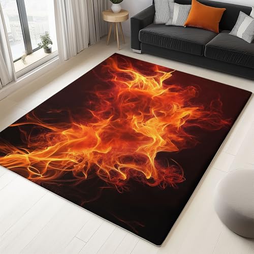Teppich Wohnzimmer Waschbar Kurzflor - Flauschiger Rutschfester Teppich für Schlafzimmer Esszimmer Jugendzimmer Badezimmer, Super Weich Langlebig, 3D Fantasie Flammen, Gelb 80x150 cm Teppich Wohnzimmer Waschbar Kurzflor - Flauschiger Rutschfester Teppich für Schlafzimmer Esszimmer Jugendzimmer Badezimmer, Super Weich Langlebig, 3D Fantasie Flammen, Gelb 80x150 cm von Generisch