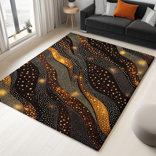 Teppich Wohnzimmer Waschbar Kurzflor - Flauschiger Rutschfester Teppich für Schlafzimmer Esszimmer Jugendzimmer Badezimmer, Weich Langlebig, Pixelkunst Goldener Leopardenprint, Dunkelbraun 180x240 cm von Generisch