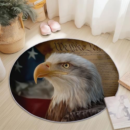Teppich für das Wohnzimmer 120 cm- rutschfest Waschbar Rund Teppich mit Retro Weißkopfseeadler Poster Design, Geeignet für Flur Esszimmer Schlafzimmer und Küche - Braunes Teppich für das Wohnzimmer 120 cm- rutschfest Waschbar Rund Teppich mit Retro Weißkopfseeadler Poster Design, Geeignet für Flur Esszimmer Schlafzimmer und Küche - Braunes von Generisch