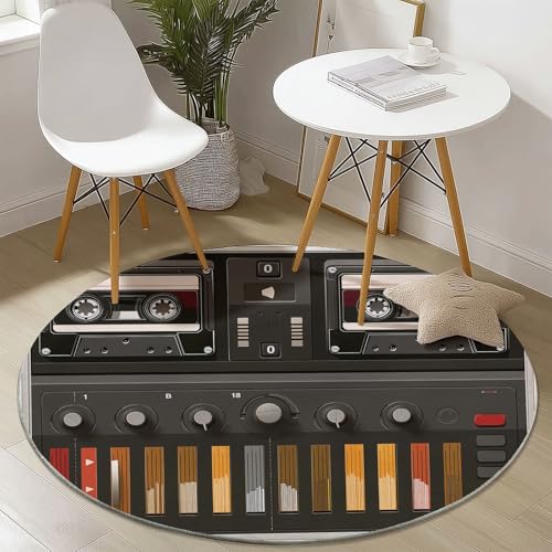 Teppich für das Wohnzimmer 60 cm- rutschfest Waschbar Rund Teppich mit Geometrisch Tonbandgerät Design, Geeignet für Flur Esszimmer Schlafzimmer und Küche - Grau von Generisch