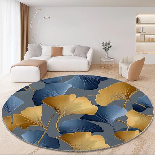 Teppich für das Wohnzimmer - rutschfest Waschbar Rund Teppich mit Einfach Ginkgoblatt Design, Geeignet für Wohnzimmer Flur Esszimmer Schlafzimmer Küche und Kinderzimmer - Blaugrau, 60 cm von Generisch