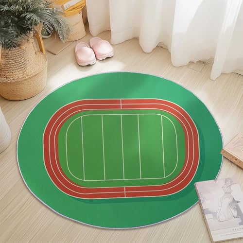 Teppich für das Wohnzimmer - rutschfest Waschbar Rund Teppich mit Einfach Leichtathletik Design, Geeignet für Wohnzimmer Flur Esszimmer Schlafzimmer Küche und Kinderzimmer - Grün, 60 cm von Generisch