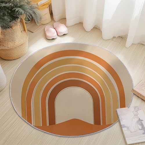 Teppich für das Wohnzimmer - rutschfest Waschbar Rund Teppich mit Geometrisch Bogen Wüstenlandschaft Design, Geeignet für Wohnzimmer Flur Esszimmer Schlafzimmer Küche und Kinderzimmer - Beige, 100 cm von Generisch