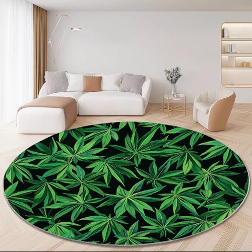 Teppich für das Wohnzimmer - rutschfest Waschbar Rund Teppich mit Pflanze Marihuanablatt Design, Geeignet für Wohnzimmer Flur Esszimmer Schlafzimmer Küche und Kinderzimmer - Grün, 180 cm Teppich für das Wohnzimmer - rutschfest Waschbar Rund Teppich mit Pflanze Marihuanablatt Design, Geeignet für Wohnzimmer Flur Esszimmer Schlafzimmer Küche und Kinderzimmer - Grün, 180 cm von Generisch