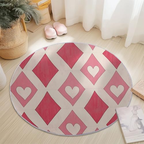 Teppich für das Wohnzimmer - rutschfest Waschbar Rund Teppich mit Retro Karo Herz Design, Geeignet für Wohnzimmer Flur Esszimmer Schlafzimmer Küche und Kinderzimmer - Beige Rosa, 100 cm Teppich für das Wohnzimmer - rutschfest Waschbar Rund Teppich mit Retro Karo Herz Design, Geeignet für Wohnzimmer Flur Esszimmer Schlafzimmer Küche und Kinderzimmer - Beige Rosa, 100 cm von Generisch