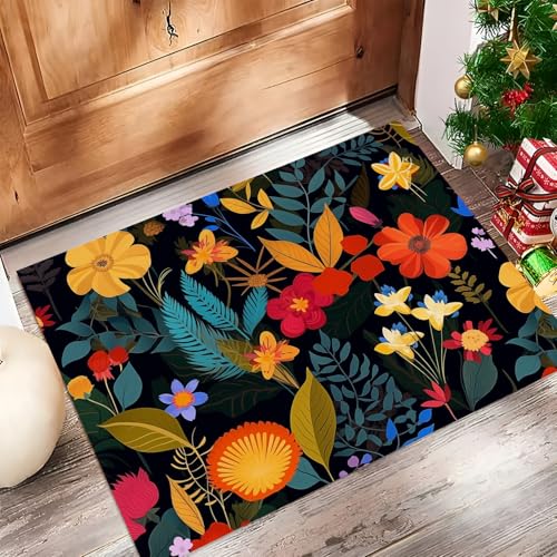 Teppich für den Innenbereich, florale Kunst, mit Gummi-Rückseite, waschbare Fußmatte für Haustür, ideal für Wohnzimmer und Flur, 50 x 80 cm, schönes Blumen- und Blätter-Design Teppich für den Innenbereich, florale Kunst, mit Gummi-Rückseite, waschbare Fußmatte für Haustür, ideal für Wohnzimmer und Flur, 50 x 80 cm, schönes Blumen- und Blätter-Design von Generisch
