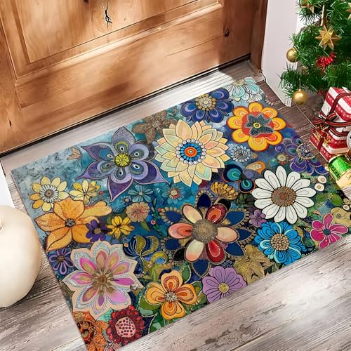 Teppich für den Innenbereich, florale Kunst, mit Gummi-Rückseite, waschbare Fußmatte für Haustür, ideal für Wohnzimmer und Flur, 50 x 80 cm, schönes Blumen- und Blätter-Design Teppich für den Innenbereich, florale Kunst, mit Gummi-Rückseite, waschbare Fußmatte für Haustür, ideal für Wohnzimmer und Flur, 50 x 80 cm, schönes Blumen- und Blätter-Design von Generisch