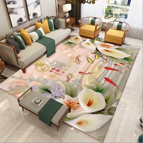 Teppiche Fürs Kinderzimmer Chinesische Landschaftsmalerei Lotusblattmuster Design verblasst Nicht Bodenschutzmatte Teppich Grün Laufteppich Waschbar In Waschmaschine 80X160CM von Generisch