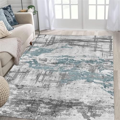 Teppiche Gegend Abstrakt grau-blau Schlafzimmer Teppich Garderobe Matte rutschfest Läufer blau Eingangstürmatte Flur Lang 50X80CM von Generisch