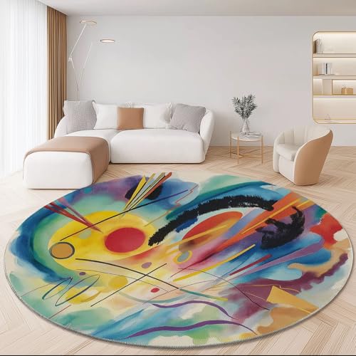 Teppiche Runde Waschbarer Abstrakt Dynamische Linien Aquarell Thema, Bunt Muster Rutschfester Runder Teppich für Schlafzimmer Kinderzimmer Büro Korridor, Pflegeleicht Runde Teppich 180 cm Teppiche Runde Waschbarer Abstrakt Dynamische Linien Aquarell Thema, Bunt Muster Rutschfester Runder Teppich für Schlafzimmer Kinderzimmer Büro Korridor, Pflegeleicht Runde Teppich 180 cm von Generisch