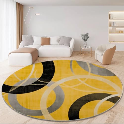 Teppiche für Wohnzimmer Rund Durchmesser 60 cm, Modern Abstrakt Geometrische Kreise Drucken Groß Flanell Teppich für Kinderzimmer Schlafzimmer, Flauschig rutschfest Fußmatte Waschbar, Gelb von Generisch