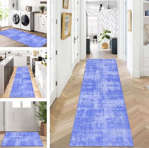 Teppichläufer Flur & Küche Modern Hellblau rutschfest Waschbar 70 x 250 cm Schmutzfangmatte für Esszimmer Schlafzimmer Wohnzimmer - Meterware von Generisch