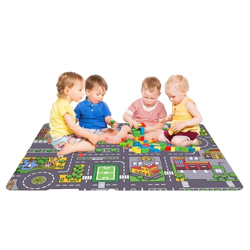 Teppichstudio -Autospiel Mat | Große Kinder Kriechen Weiche Schaum, Das Im Freien Im Freien Im Freien Gelernt Wird, Kleinkind Babymat | Non -Schlupf -Autos Kindergarten Teppich Kinderverkehrskarte - W von Generisch