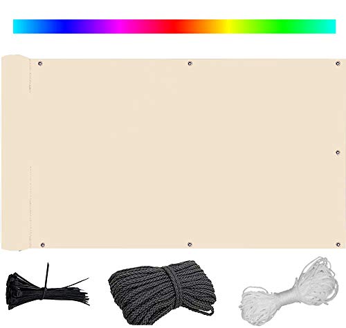 Terrasse Garten Balkonabdeckung 125x800cm - Wetterbeständiges UV-Schutz Netz - Inklusive Kabelbinder & Kordel - Weiß Beige Windschutz für den Außenbereich von Generisch