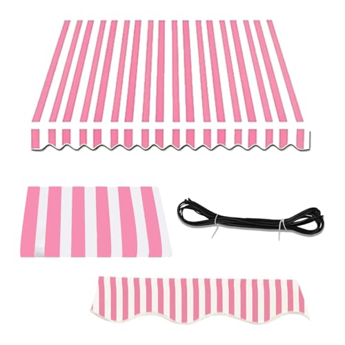 Terrassenmarkise, einziehbar, Ersatz-Leinwand, Tür, Sonnenschutz, Stoff, verstärkt, wasserdicht, Markisenabdeckung (4,9 x 4 m, Rosa-Weiß gestreift) von Generisch