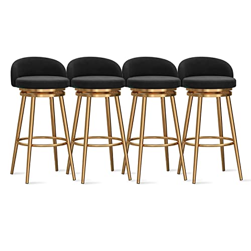 Thekenhocker, Samt-Barhocker mit goldfarbenen Metallbeinen, moderne Esszimmerstühle mit niedriger Rückenlehne für Kücheninsel, 65 cm Höhe, 4 Stück von Generisch