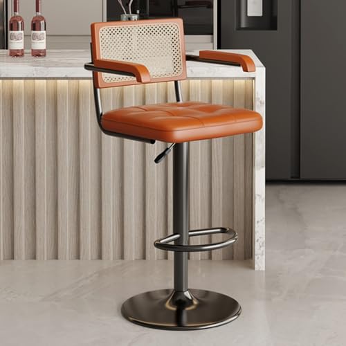 Thekenhöhe Barhocker Drehbar Barhocker mit Kissen und Rattan-Rückenlehne, 360° Drehung, Moderne Kücheninselhocker für Restaurant und Büro von Generisch