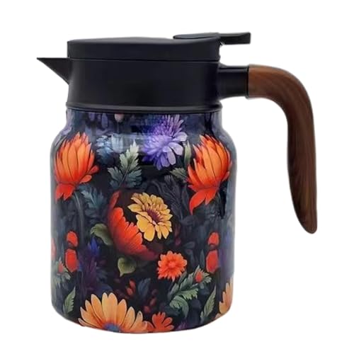 Thermo-Teekannen, Thermo-Kaffeekaraffe - Isolierte Kaffeekaraffen mit Retro-Blumenmuster | 33,8-Unzen-Kaffeekaraffen mit Tee-Ei und Sieb zum Warmhalten von heißem, kaltem Kaffee, Tee und Wasser von Generisch