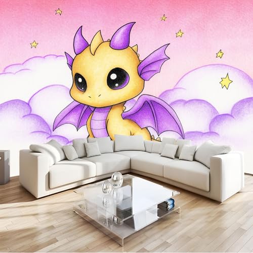 Tierdrache Cartoon Sterne Aquarell Wolken Fototapete 400 x 280 cm Vlies Motivtapeten Moderne Wandtapete Wohnzimmer Schlafzimmer Study Wohnzimmer Restaurant Cafe Wand Dekoration, von Generisch
