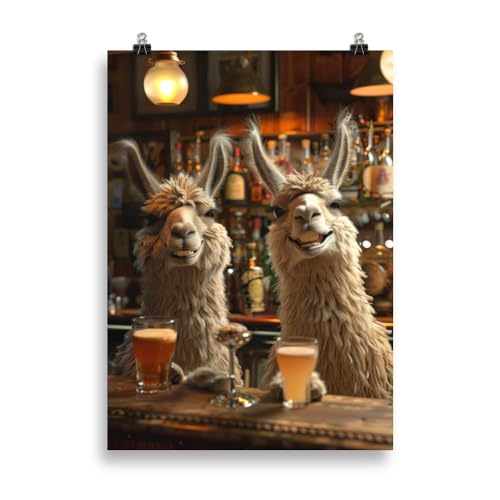 Tiere an der Bar Poster - Lama x2 an der Theke, Geschenk für Tier-Fans und Tier-Liebhaber, Witzig, Ungerahmt von Generisch