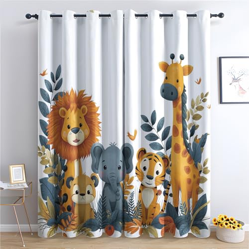 Tiger Löwe Giraffe Vorhang, Wohnzimmer Schlafzimmer Blickdichte vorhänge, Dschungel Tier Gardinen, mit Ösen Verdunkelungsvorhang, Vorhänge 2er Set, 183x214 cm 7YsU-158 Tiger Löwe Giraffe Vorhang, Wohnzimmer Schlafzimmer Blickdichte vorhänge, Dschungel Tier Gardinen, mit Ösen Verdunkelungsvorhang, Vorhänge 2er Set, 183x214 cm 7YsU-158 von Generisch