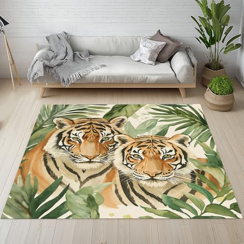 Tiger Tier Waschbarer Teppich 200x280 cm, Aquarell Blätter Carpet Wohnzimmer Anti Rutsch Große Teppiche Schlafzimmer Weich Kurzflor Teppich Matte Kinderteppich de1s166 Tiger Tier Waschbarer Teppich 200x280 cm, Aquarell Blätter Carpet Wohnzimmer Anti Rutsch Große Teppiche Schlafzimmer Weich Kurzflor Teppich Matte Kinderteppich de1s166 von Generisch