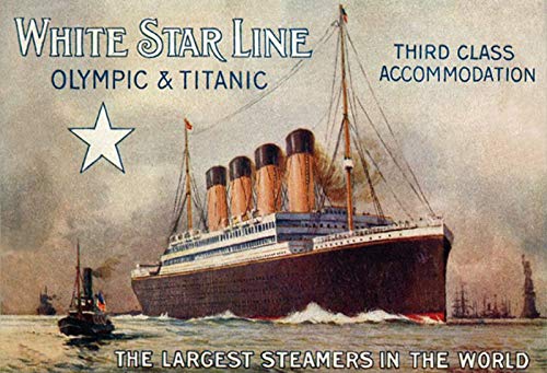 Tin Sign Retro Blechschild 20x30 cm mit Magnete historisches Plakat Titanic + Olympic White Star Line Dampf Schiff England Wand Deko Bar Kneipe Cafe Sammler Geschenk von Generisch